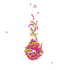 Colorful Sprinkles Or Meises Falling From Top On Brigadeiro Brazilian Dessert Ball 3D Illustration