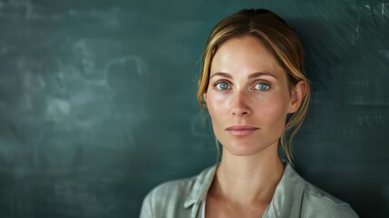Female Teacher Standing in Front of Chalkboard
