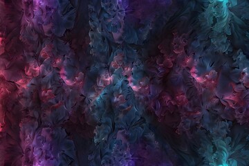 Crinkle Cut Pulse in Blue Pink and Violet / A digital abstract fractal image with an optically challenging psychedelic design in blue, pink and violet Generative AI 