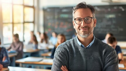 Portrait of Male Professor Teaching in School, Happy Teachers Day