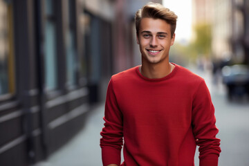 Fototapeta premium young handsome boy wearing t shirt standing on the city street