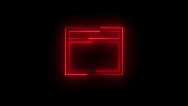 Neon glowing red color favicon icon on black background animation