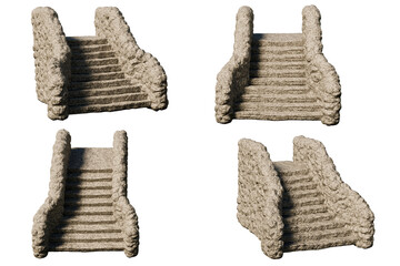Antique stone staircase on transparent background. 3D Render