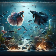 Beautiful colorful fighting fish - obrazy, fototapety, plakaty