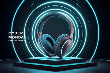 Neon Glow Headphones Showcase for Cyber Monday Promotions - Modern Design and Tech Offers