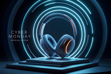 Neon Glow Headphones Showcase for Cyber Monday Promotions - Modern Design and Tech Offers