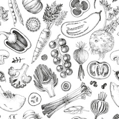 Fresh vegetables hand drawn collection