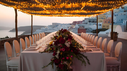 Enchanting Santorini Wedding Banquet at Sunset - Seaside Romance