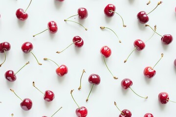 Ripe cherries, isolated on white, perfect for summer concepts.