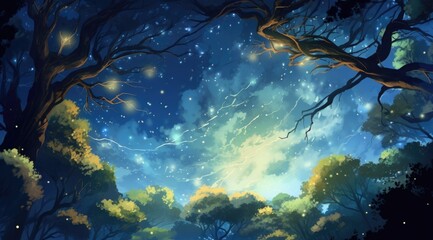 Enchanted Forest Night Sky with Celestial Stars