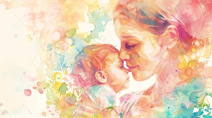 Mother with Baby Watercolor Clipart, Vibrant Watercolor Style, Happy Mothers Day