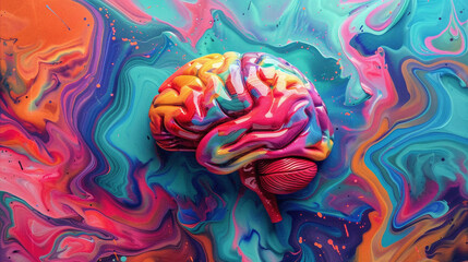 Colorful human brain concept on an artistic background, creative intelligence