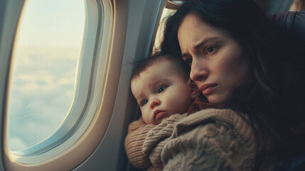 parent and baby on airplane