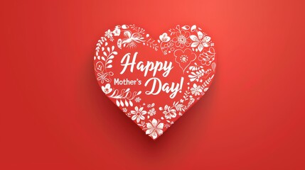 White Heart on Red Background with "Happy Mother's Day