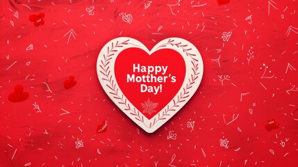 White Heart on Red Background with Happy Mother's Day Text