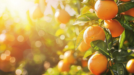 Oranges dangling in a sunlit grove