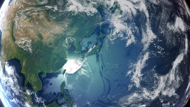 Realistic Earth From Space Zoom In Clouds South Korea Seoul
