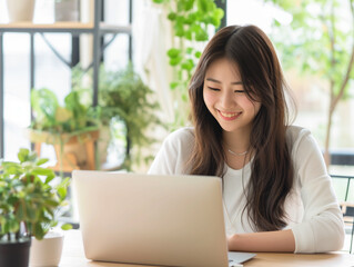 Fototapeta premium ノートパソコンを見る女性