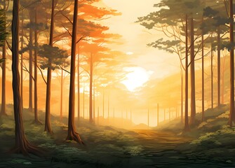 sunset in the forest  Generative AI