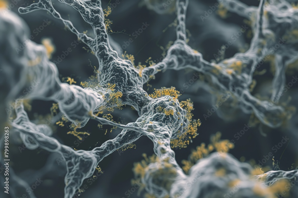 Poster 3d illustration of neural connections in the brain with synapses firing.