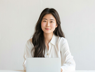 ノートパソコンを見る女性