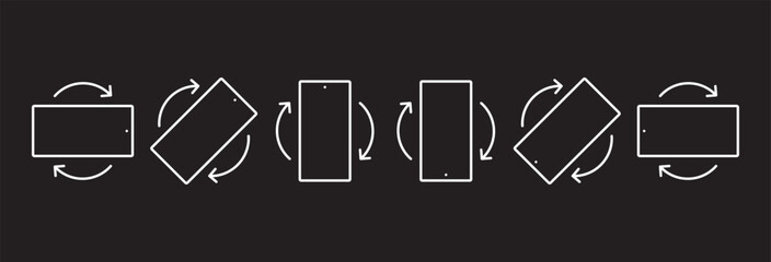 Phone Rotation icons set. Rotate smartphone icon. Device rotation symbol. Rotate Mobile phone. Turn your device. Rotate phone line icon vector illustration in black background.
