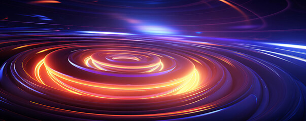 Abstract futuristic background a digital art piece depicting concentric neon rings with a central radiant glow. Conveying a deep space sci-fi theme with vivid color contras.