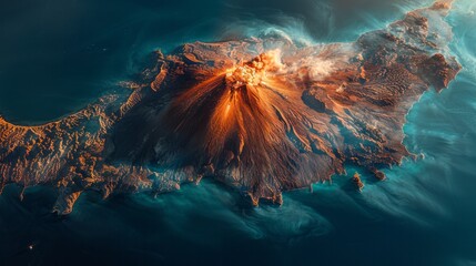 A volcanic eruption captured by remote sensing satellite, monitoring geological activity - obrazy, fototapety, plakaty