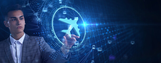 Business, Technology, Internet and network concept. Travel transportation concept with planes.