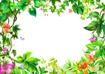 a border background with flowers against a green leaf background