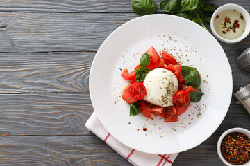 Salad Caprese, concept of tasty and delicious food