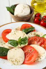Salad Caprese, concept of tasty and delicious food