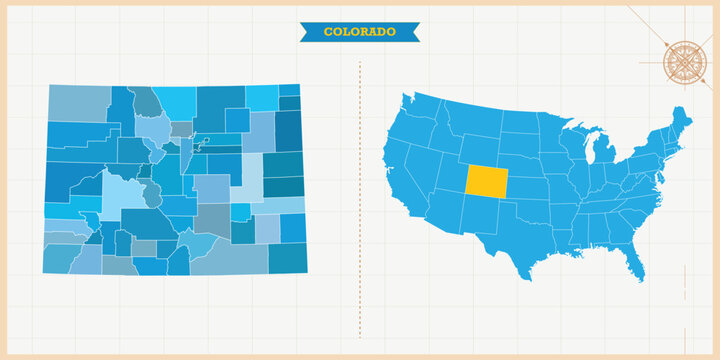 A Map highlighting Colorado in the USA Map, Colorado and USA modern map with Colorful Hi detailed Vector, geographical borders
