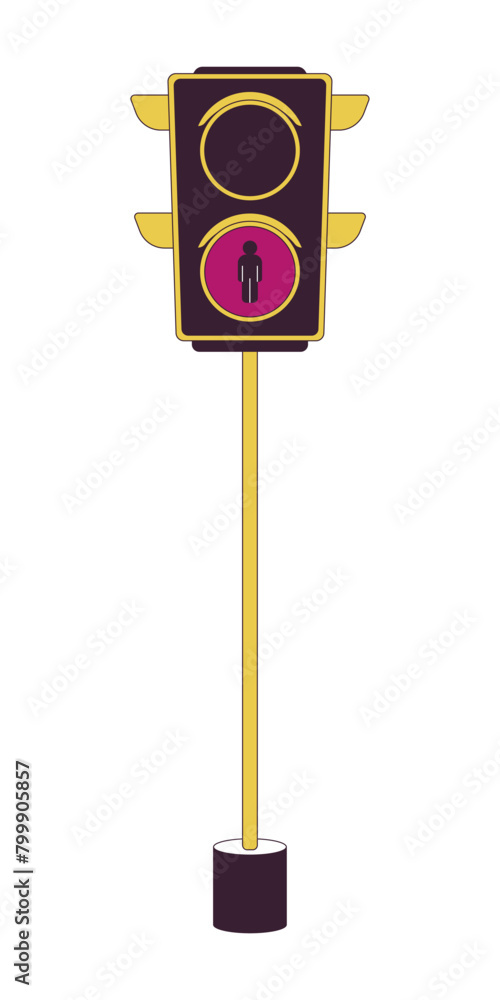 Poster traffic light with stop symbol 2d linear cartoon object. equipment of road control isolated line vec