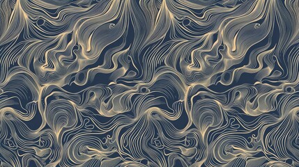 Abstract golden lines flow on a dark canvas creating a mesmerizing pattern - obrazy, fototapety, plakaty