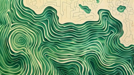 Abstract green topographical layers creating a mesmerizing pattern - obrazy, fototapety, plakaty