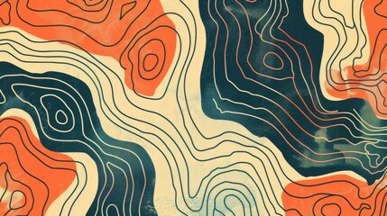 Abstract lines and shapes in a vibrant retro color palette - obrazy, fototapety, plakaty
