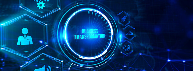 Business, technology, internet and network concept. Virtual screen of the future and sees the inscription: Business transformation. 3d illustration