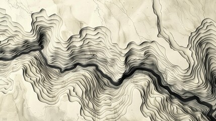 Abstract topographic lines on a textured beige background - obrazy, fototapety, plakaty