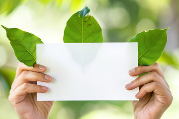 Hand holding a poster for environmental sustainability concept, recycle symbol.