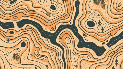 Abstract topographic map lines in warm earth tones - obrazy, fototapety, plakaty