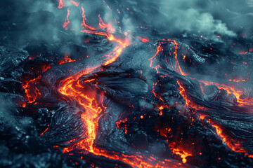Intense close-up of lava flow in hell inferno, raw power of nature hi-res wallpaper background