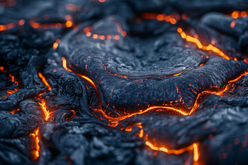 Intense close up of molten lava during volcano eruption, catastrophe, natural power concept
