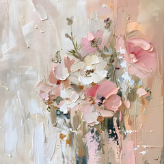 nature oil painting with warm pink and cream colors Ai generative 