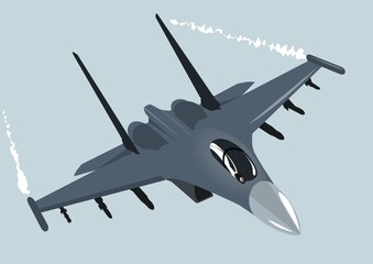 Su-35 multi purpose super maneuverable fighter with a controlled thrust . image.