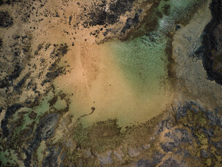 View of a paradisiacal beach in Lanzarote from a drone