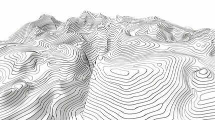 Contours mapping out a serene digital mountain terrain