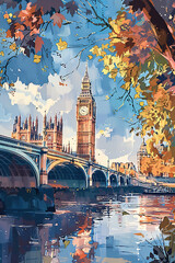 captivating view of London's iconic Big Ben and the Houses of Parliament during the enchanting season of autumn