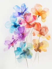 Watercolor painting of colorful flowers