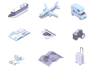 isometric travel illustration set